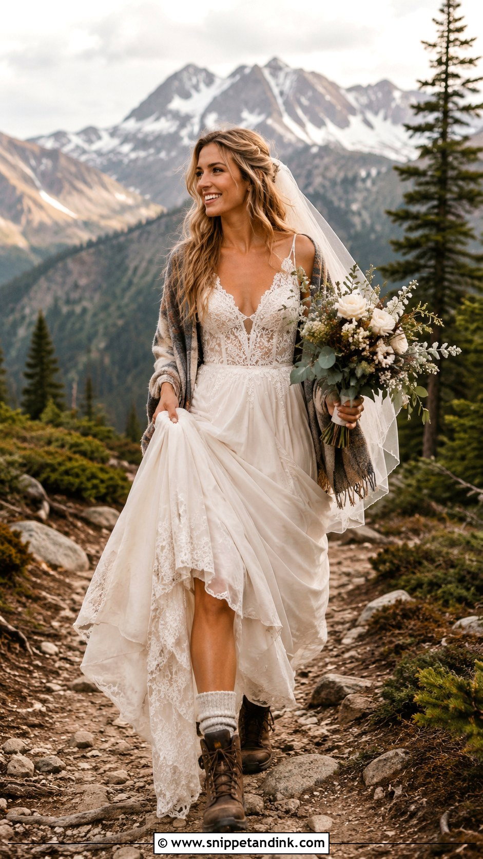 Mountain Elopement Dress With Boots - Snippet and Ink - 25 Mountain Elopement Dress Ideas