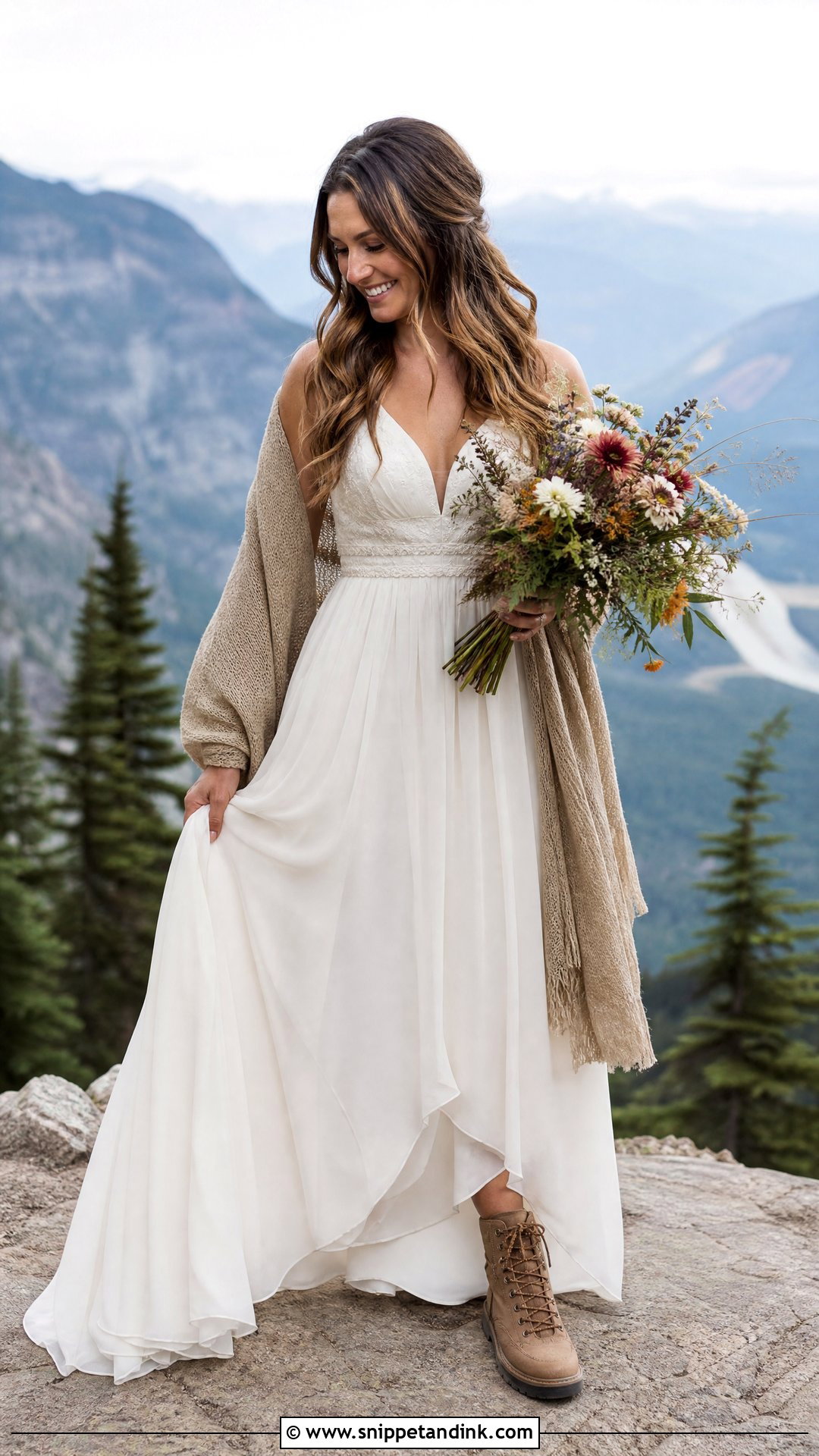 Mountain Elopement Dress With Boots - Snippet and Ink - 25 Elopement Outfit Ideas