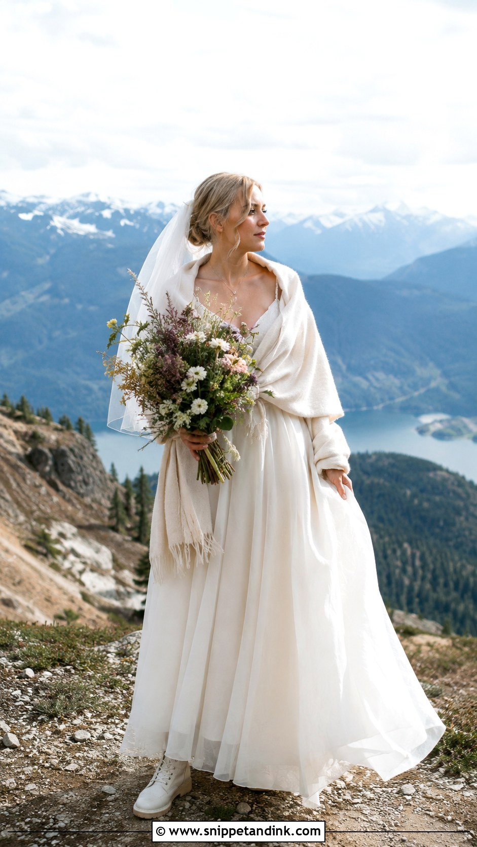 Mountain Elopement Dress With White Boots - Snippet and Ink - 25 Elopement Dresses