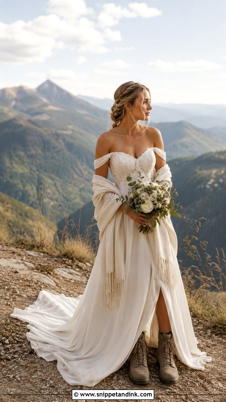 Mountain Elopement Off Shoulder Dress - Snippet and Ink - 25 Mountain Elopement Dress Ideas