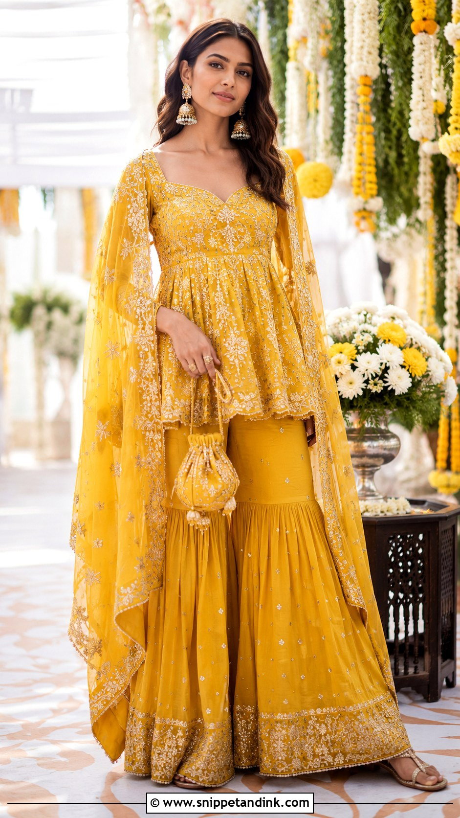 Mrunal Thakur Yellow Sharara Haldi Outfit - Snippet and Ink - 20 Celebrity Haldi Outfit Ideas