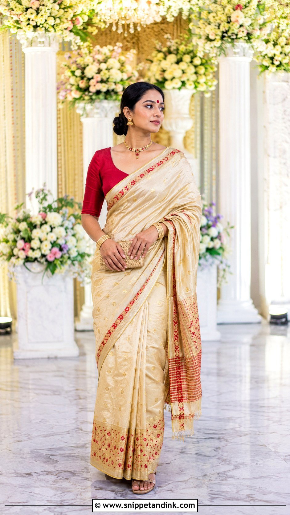 Muga Silk Assamese Wedding Mekhela Sador - Snippet and Ink - 20 Assamese Wedding Dress Ideas