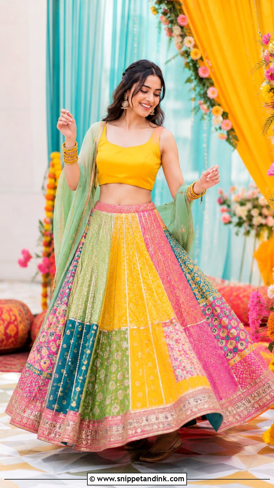 Multi Color Lehenga For Mehendi Function - Snippet and Ink - 25 Dress for Mehendi Function Ideas