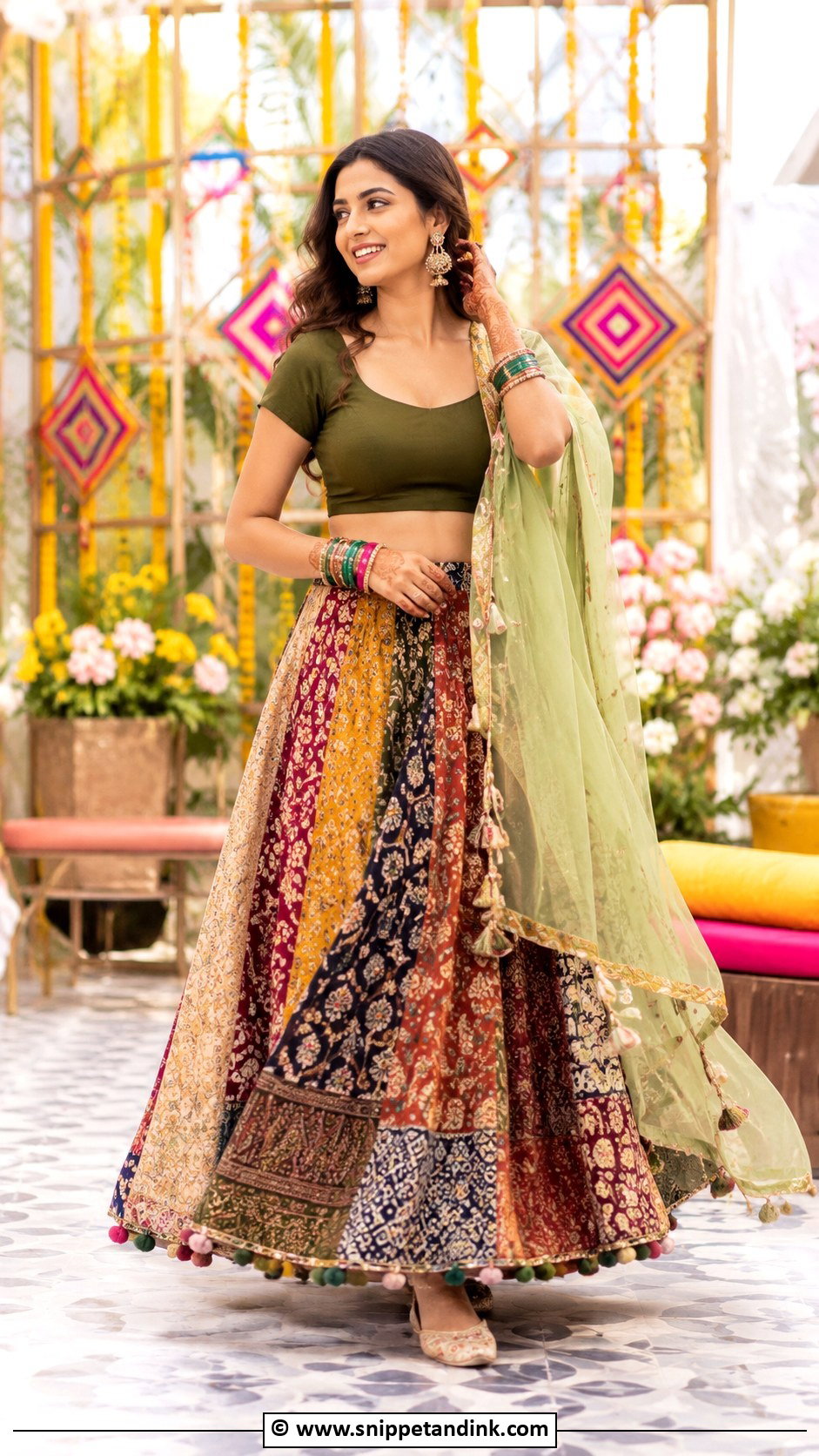 Multi Color Mehandi Lehenga - Snippet and Ink - 30 Mehandi Dress Ideas