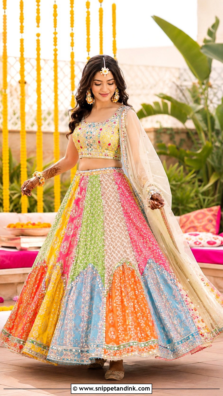 Multi Color Mehendi Lehenga - Snippet and Ink - 25 Mehendi Outfit Ideas for Bride