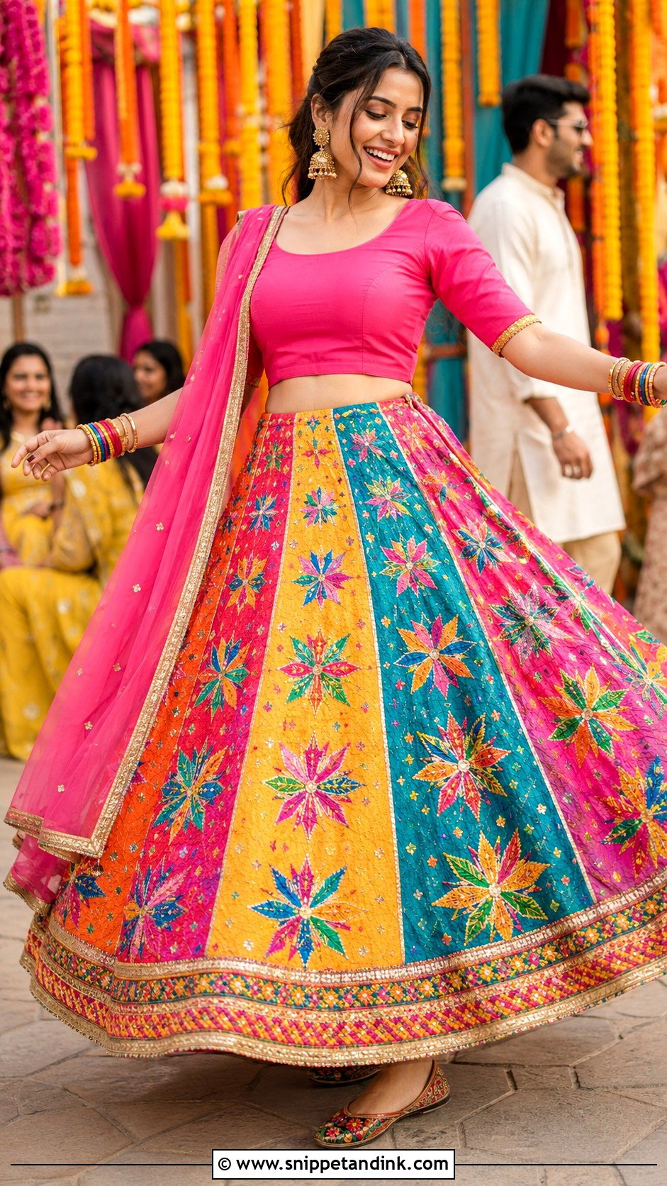 Multi Color Punjabi Wedding Lengha With Plain Blouse - Snippet and Ink - 25 Punjabi Wedding Lengha Ideas