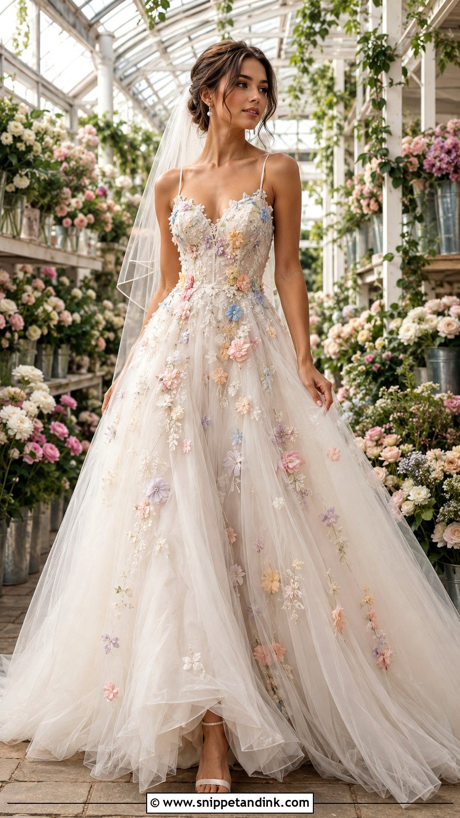 Multicolor 3D Floral Wedding Dress - Snippet and Ink - 20 Wedding Dress with Color Accents Ideas