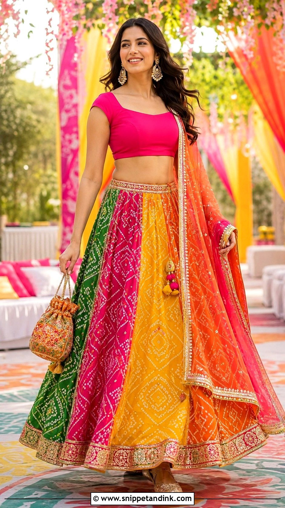 Multicolor Bandhani Lehenga For Mehndi Night - Snippet and Ink - 20 Mehndi Night Outfit Ideas