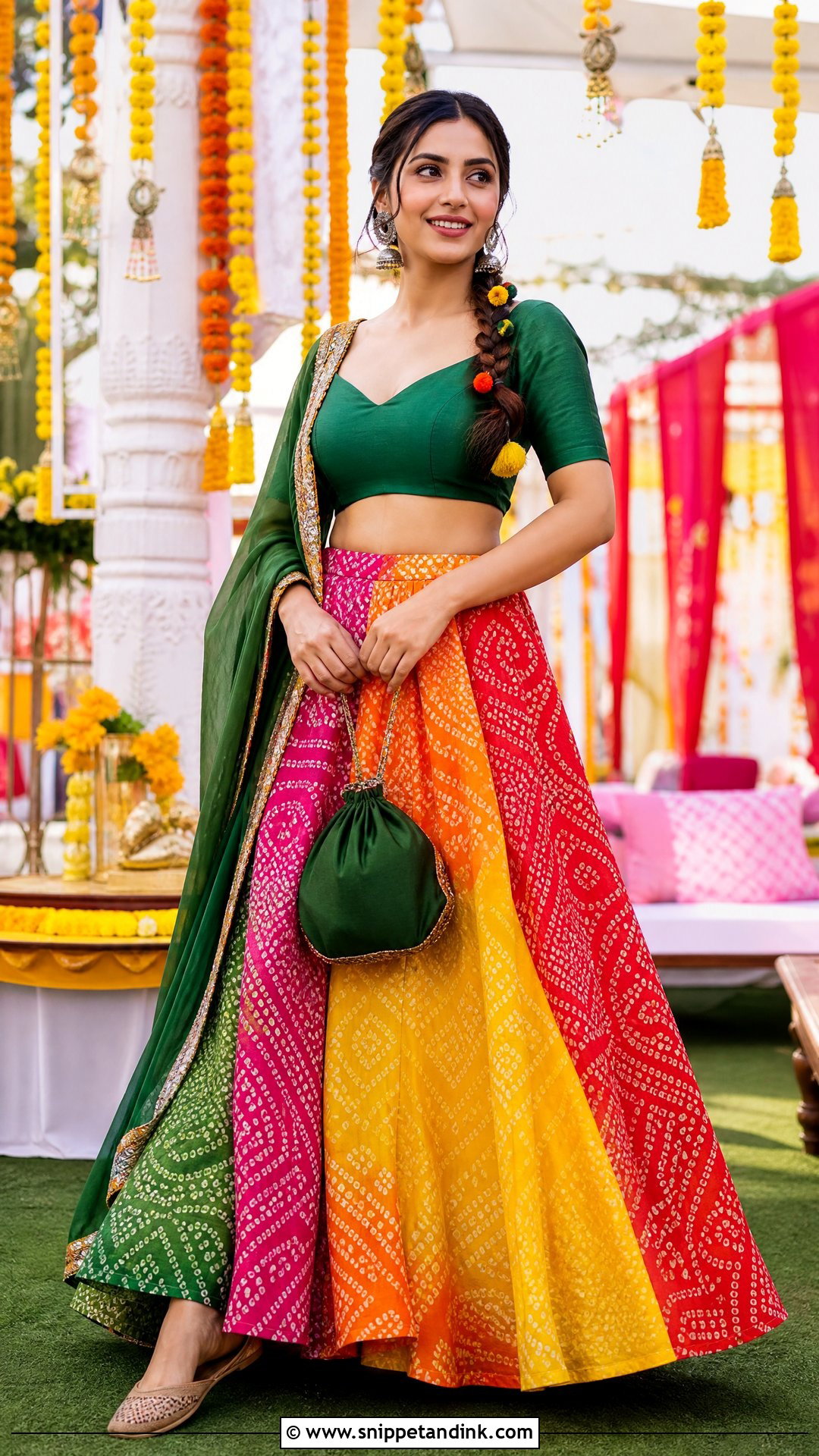 Multicolor Bandhani Lehenga for Mehndi - Snippet and Ink - 25 Dresses for Mehndi Function