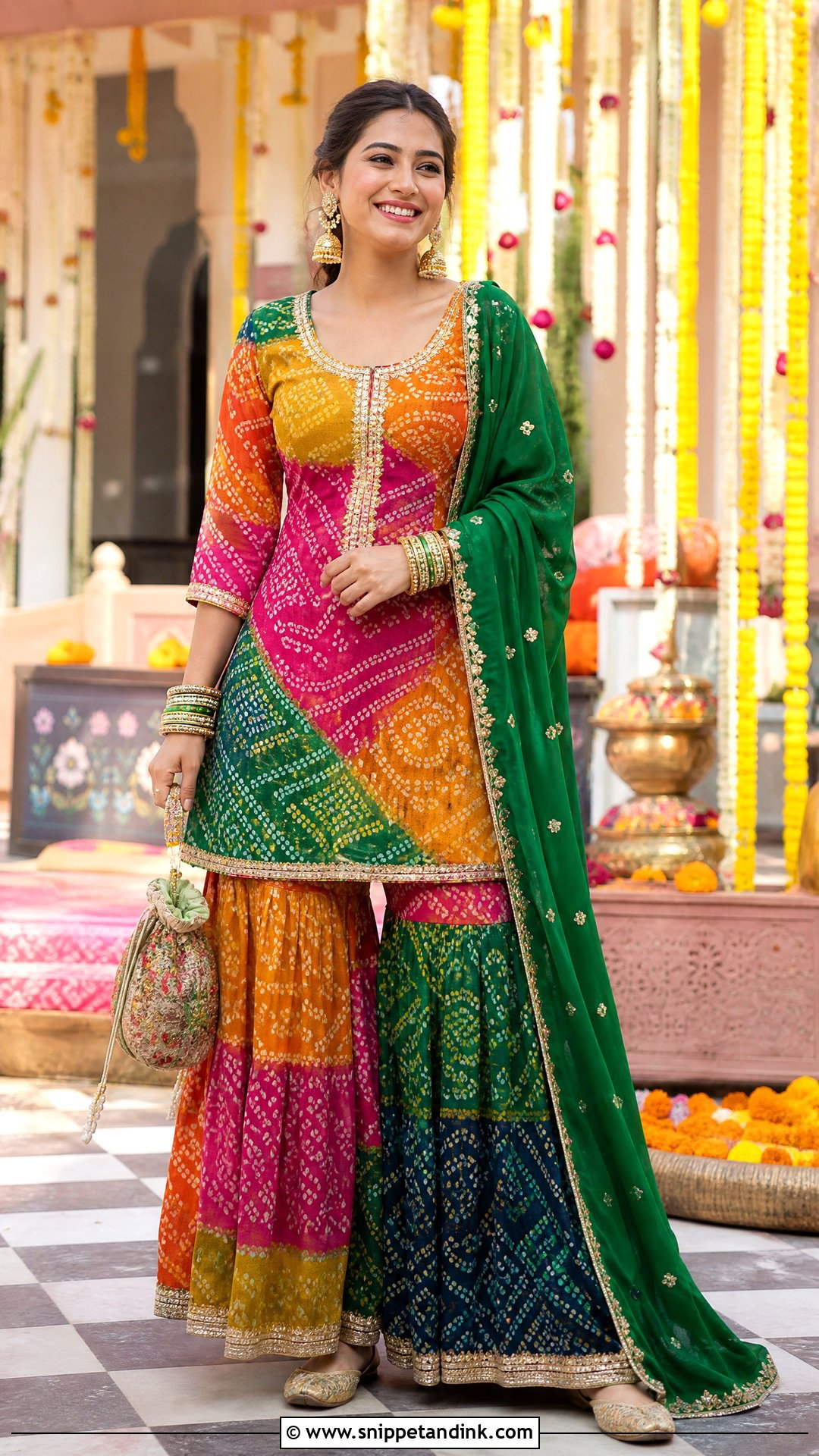 Multicolor Bandhani Sharara Wedding Dress - Snippet and Ink - 20 Sharara Wedding Dress Ideas