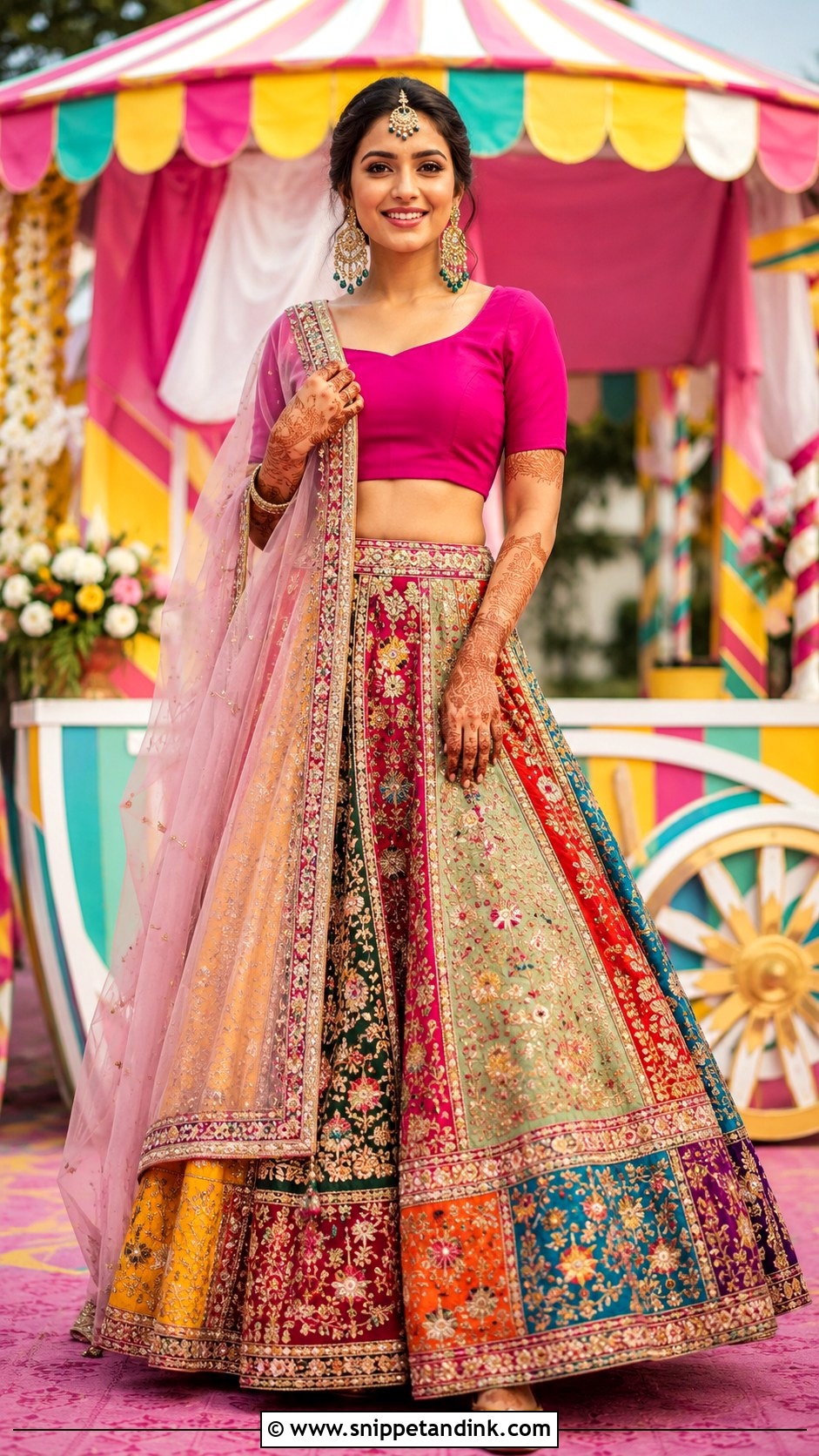 Multicolor Bridal Mehendi Lehenga - Snippet and Ink - 20 Bridal Mehendi Outfit Ideas