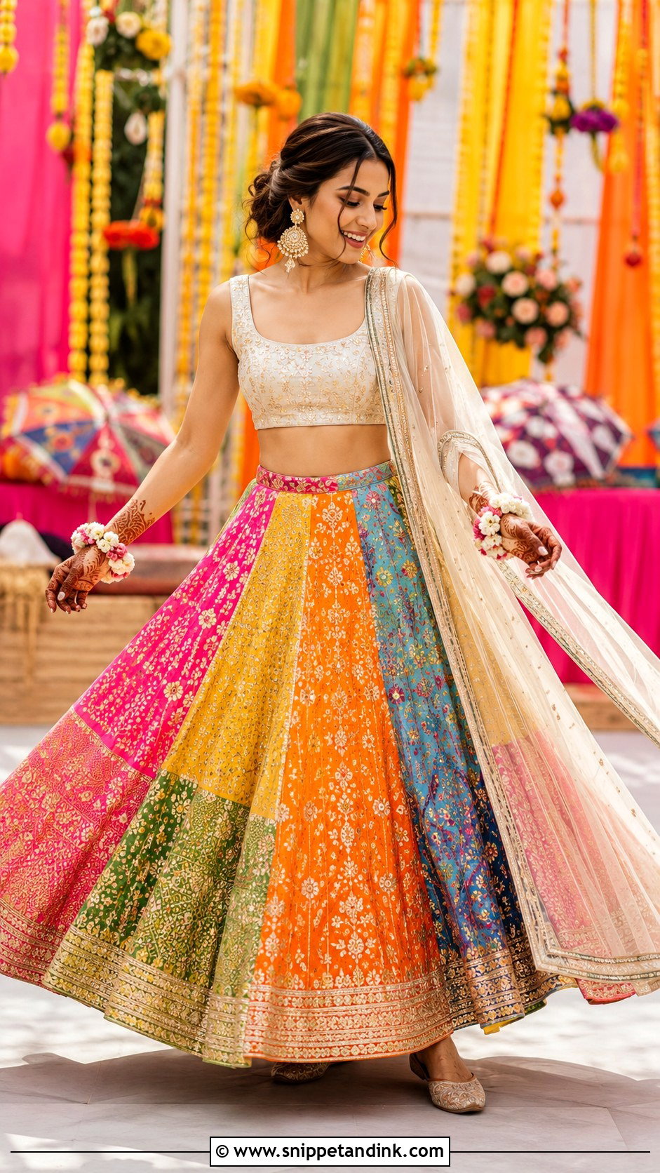 Multicolor Bridal Mehndi Lehenga - Snippet and Ink - 30 Bridal Mehndi Dresses Ideas