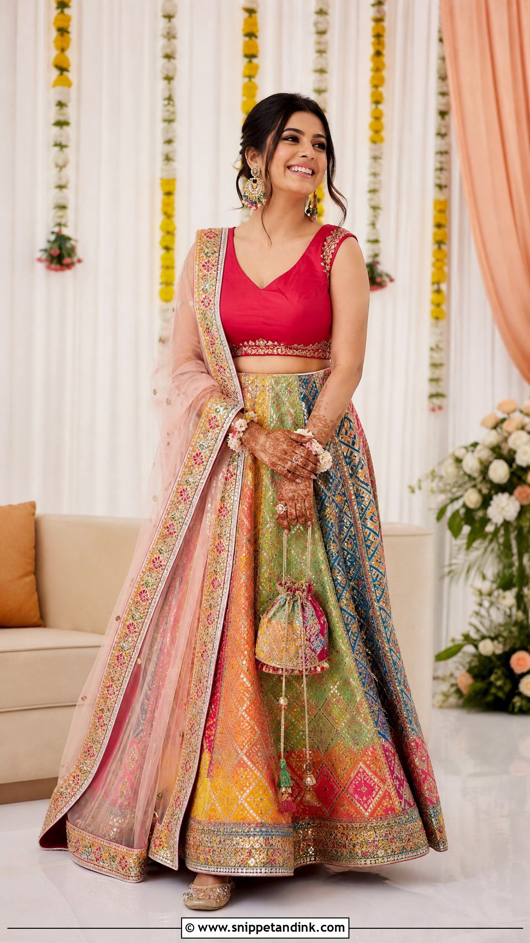 Multicolor Bridal Sangeet Lehenga - Snippet and Ink - 20 Unique Bridal Sangeet Outfit Ideas