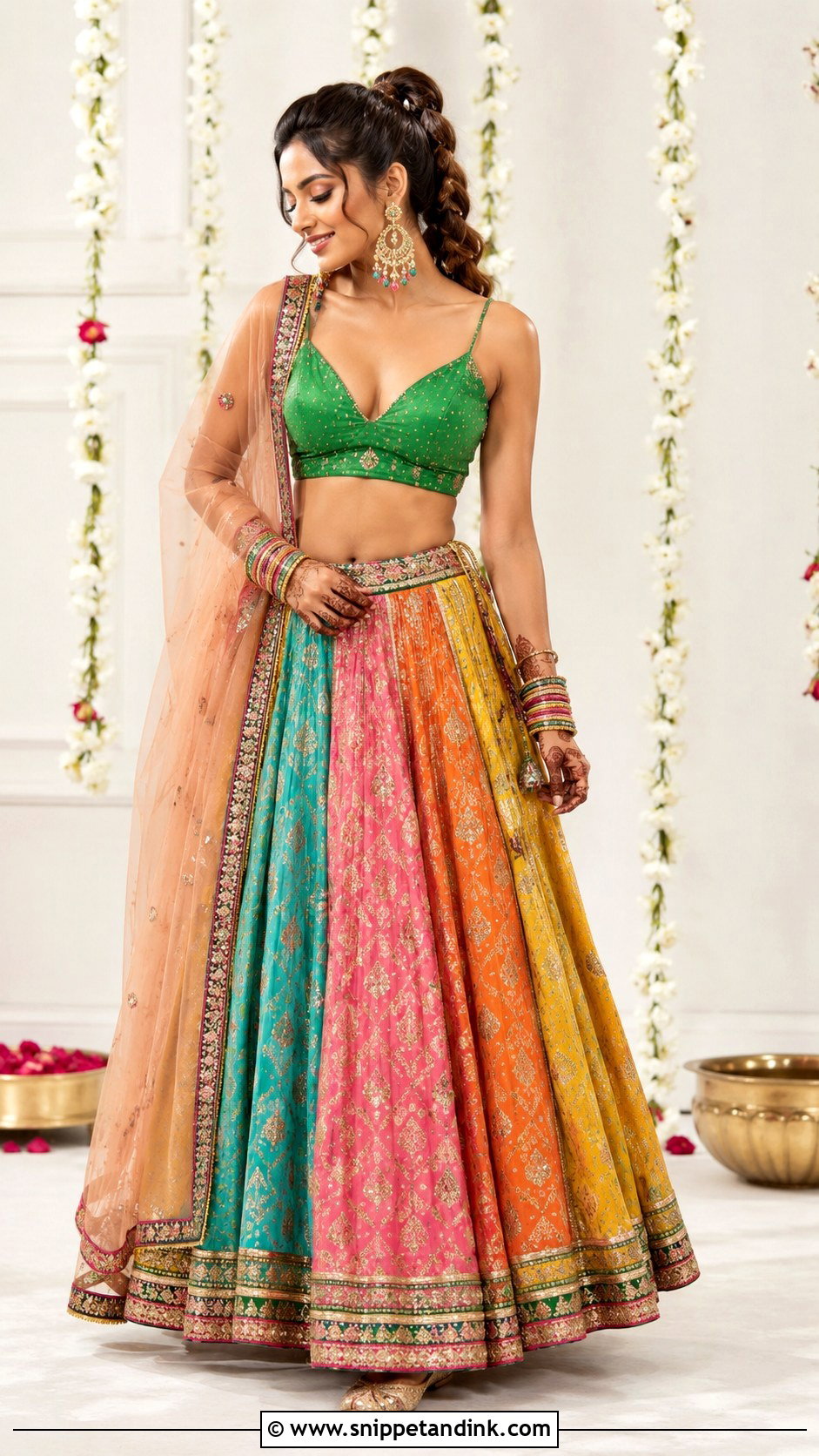 Multicolor Bride Mehandi Lehenga - Snippet and Ink - 20 Bride Mehandi Outfit Ideas