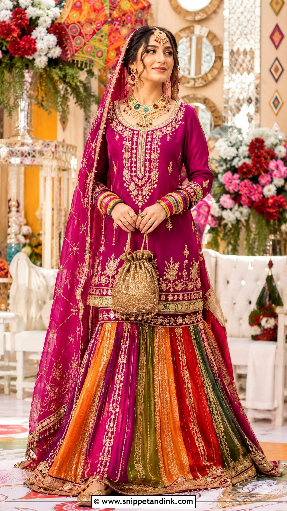 Multicolor Chatapati Garara Bridal Dress - Snippet and Ink - 20 Garara Bridal Dress Ideas