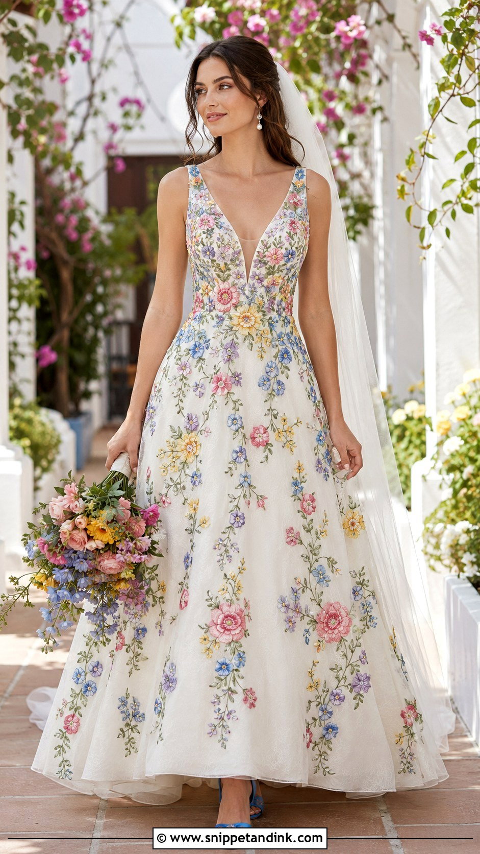 Multicolor Embroidered Wedding Dress With Colorful Shoes - Snippet and Ink - 20 Colorful Wedding Dresses
