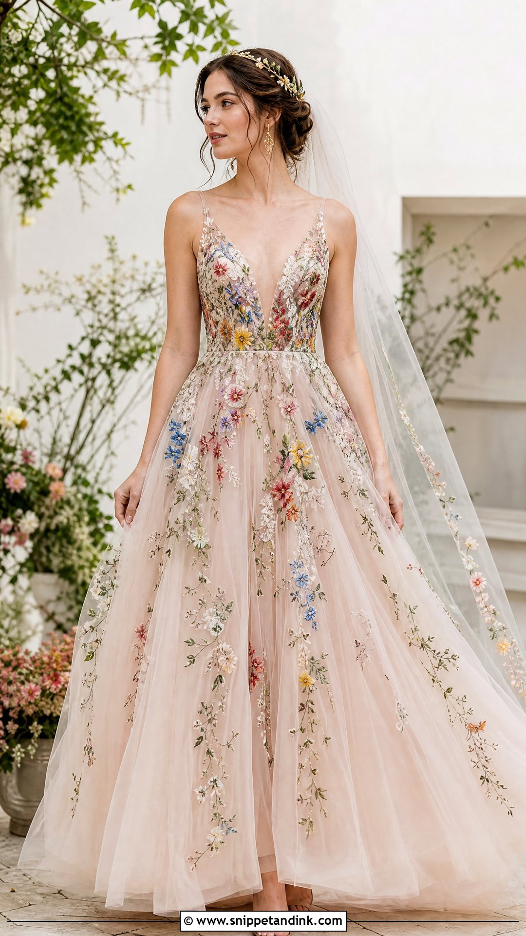 Multicolor Embroidered Wedding Dress - Snippet and Ink - 20 Non White Wedding Dress Colour Ideas