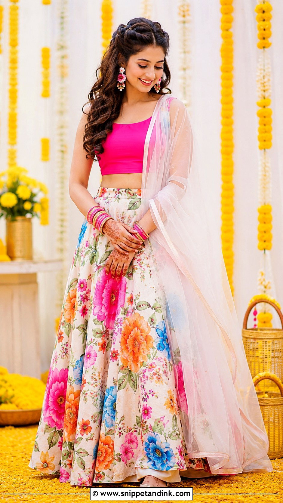 Multicolor Floral Lehenga Haldi Outfit - Snippet and Ink - 20 Floral Haldi Outfit Ideas