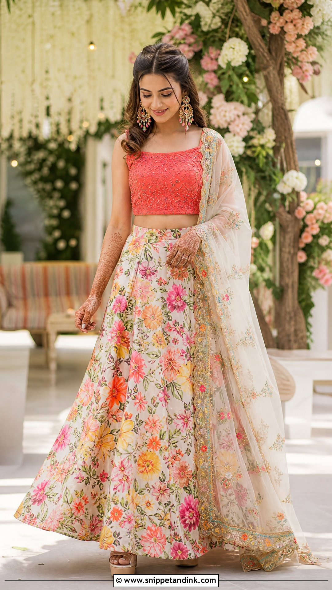 Multicolor Floral Lehenga Mehendi Outfit - Snippet and Ink - 20 Indian Bridal Mehendi Outfits