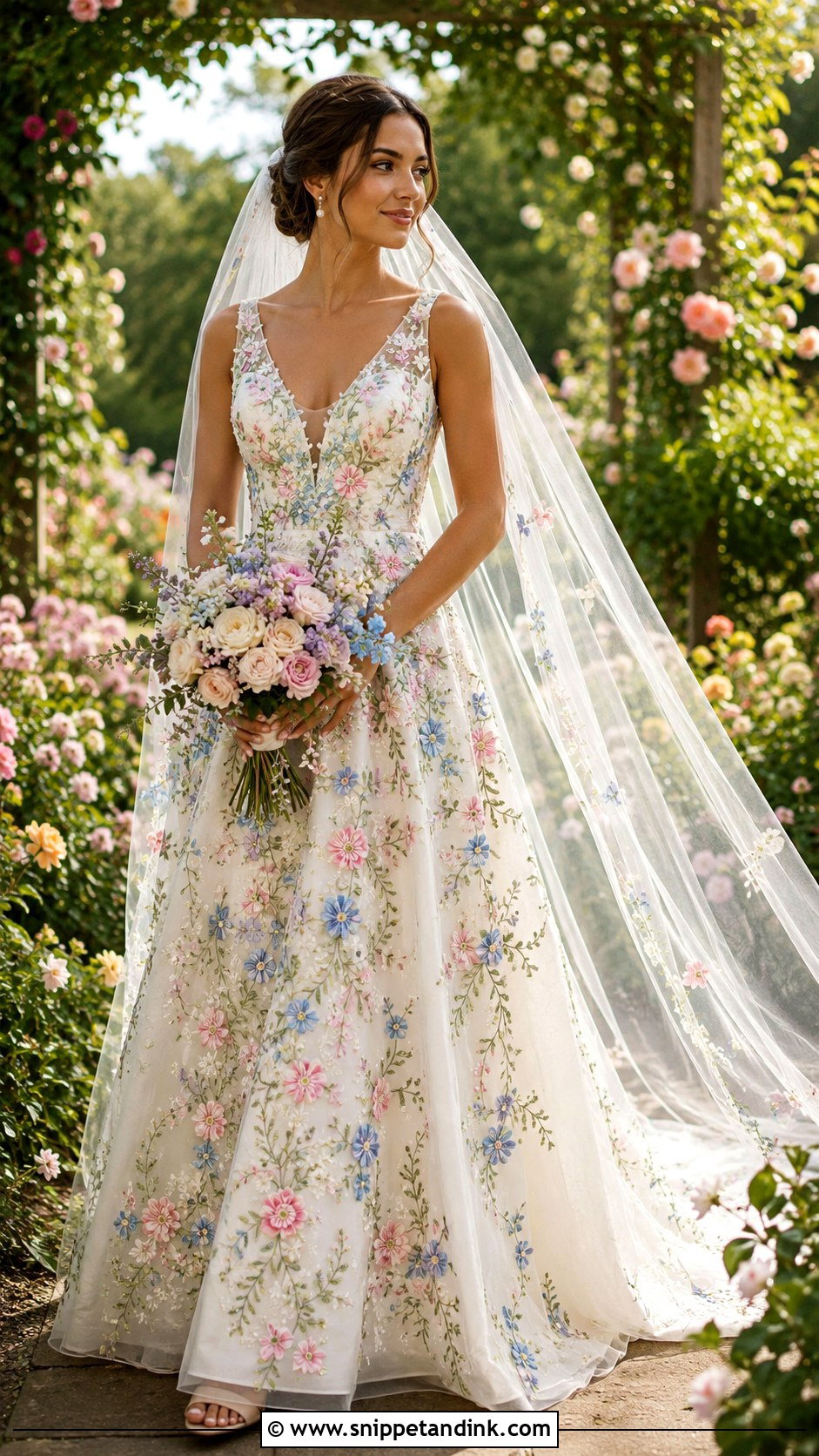 Multicolor Floral Wedding Dress - Snippet and Ink - 20 Different Color Wedding Dresses
