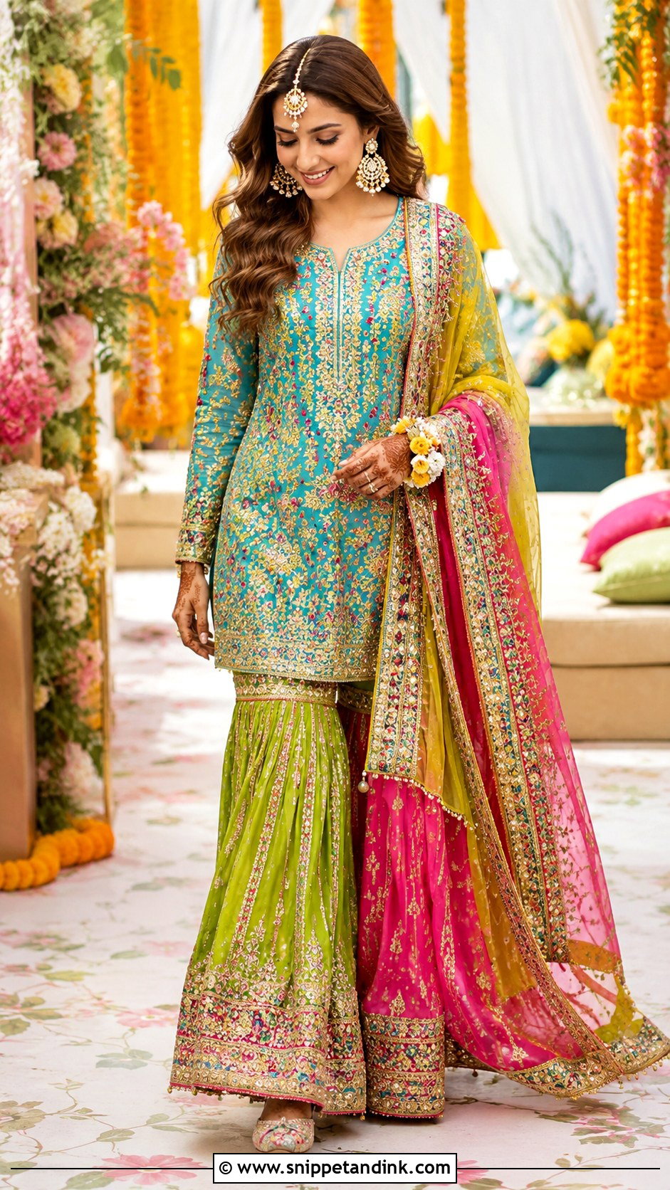 Multicolor Gharara Mehendi Outfit - Snippet and Ink - 20 Mehendi Ceremony Outfits Brides