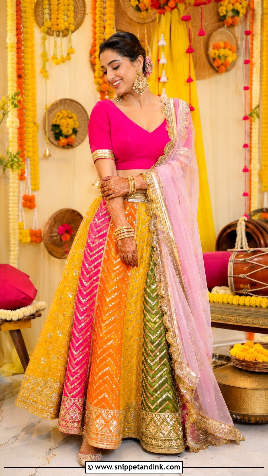 Multicolor Gota Patti Lehenga Dholki Dress - Snippet and Ink - 20 Dholki Dress for Bride Ideas