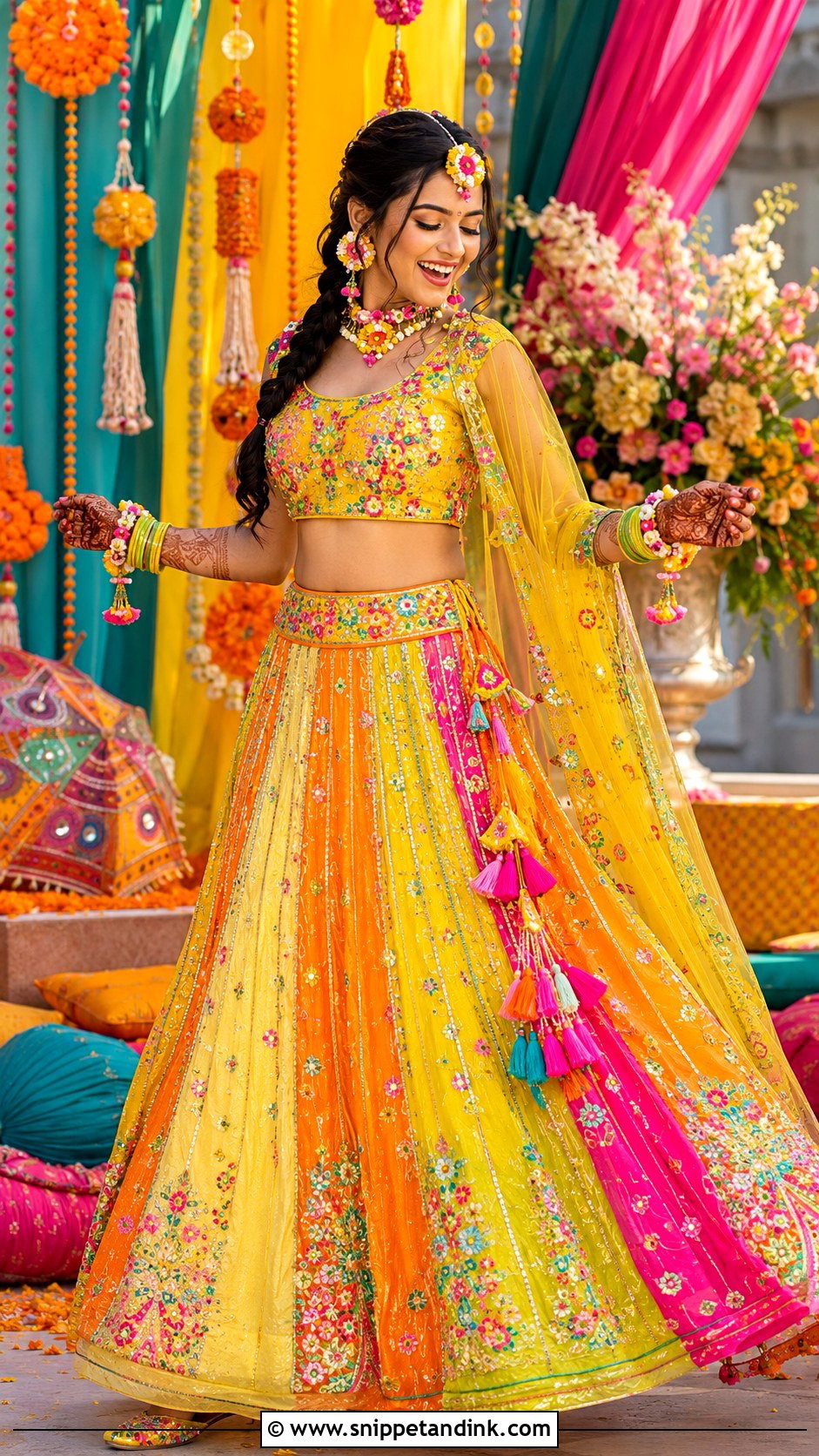 Multicolor Haldi Dress for Bride - Snippet and Ink - 25 Indian Haldi Dress for Bride Ideas