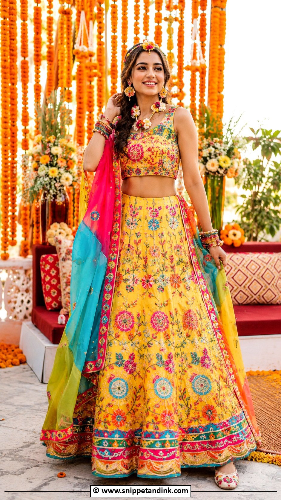 Multicolor Haldi Lehenga For Bride - Snippet and Ink - 30 Haldi Bridal Outfit Ideas