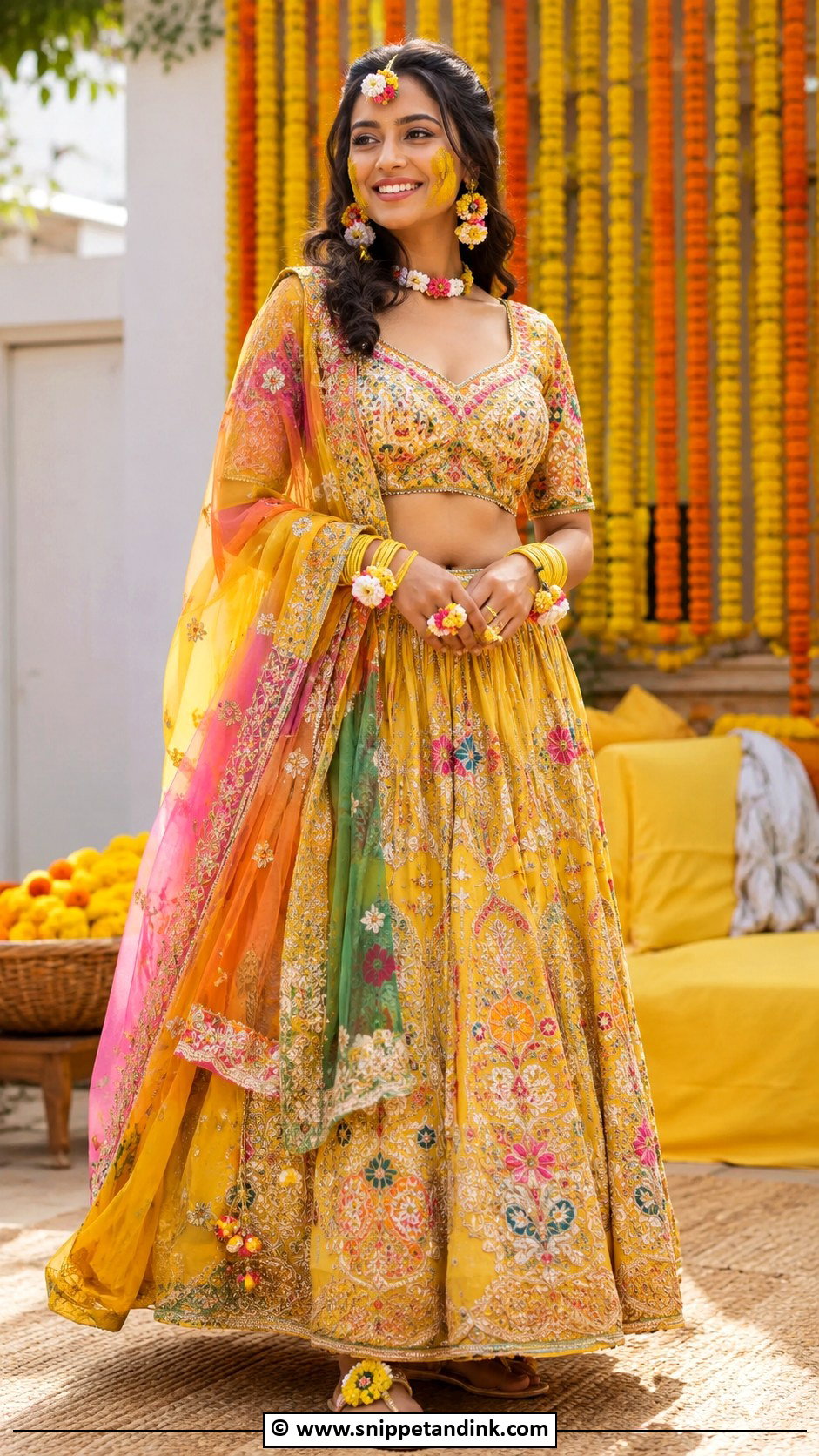 Multicolor Haldi Outfit - Snippet and Ink - 30 Unique Haldi Ceremony Outfit for Bride Ideas