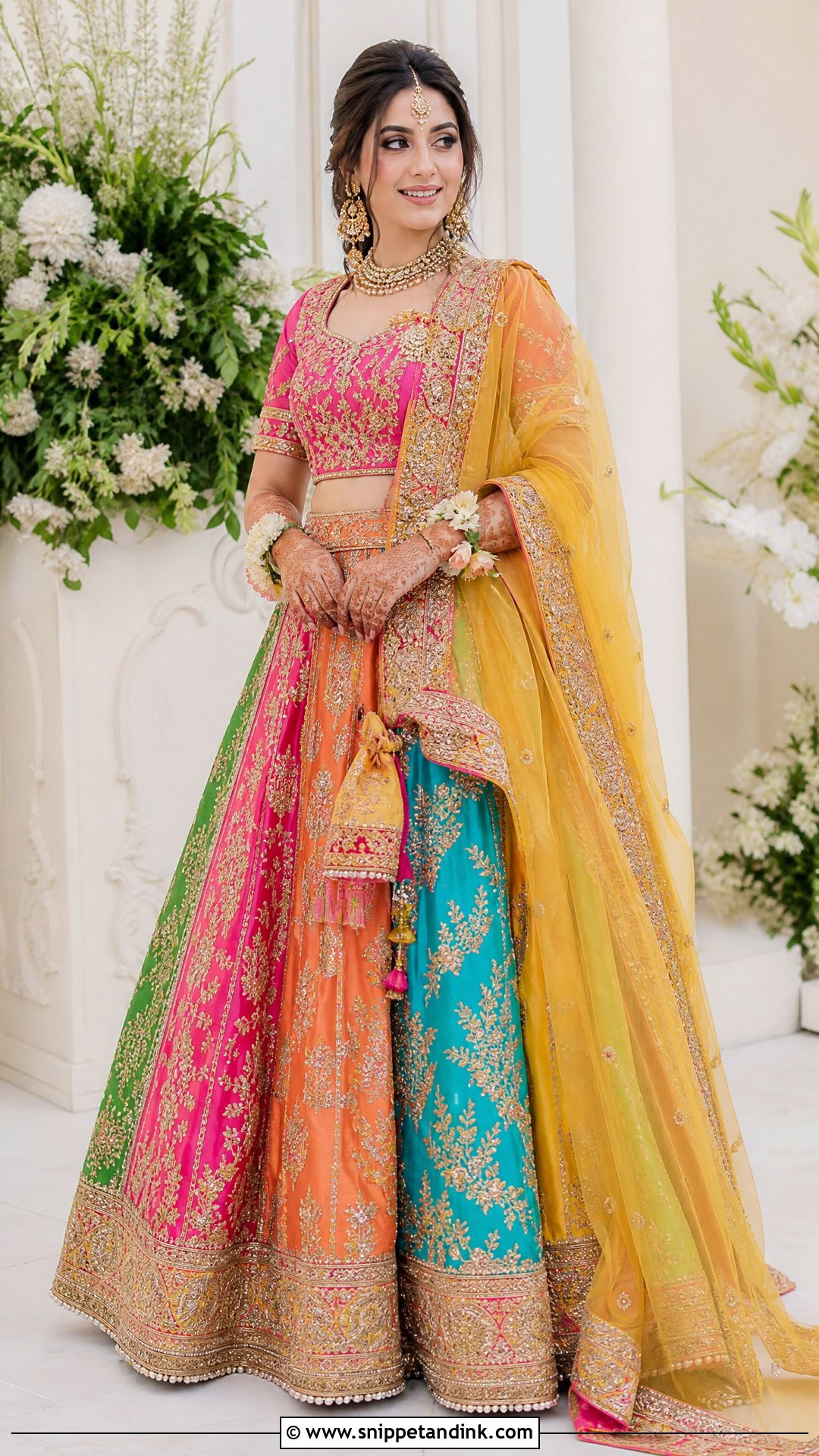 Multicolor Lehenga Bridal Mehndi Outfit - Snippet and Ink - 20 Simple Bridal Mehndi Outfit Ideas