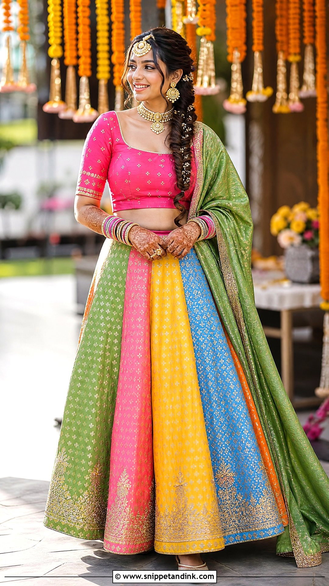 Multicolor Lehenga Mehendi Outfit - Snippet and Ink - 25 Haldi Mehendi Outfit Ideas