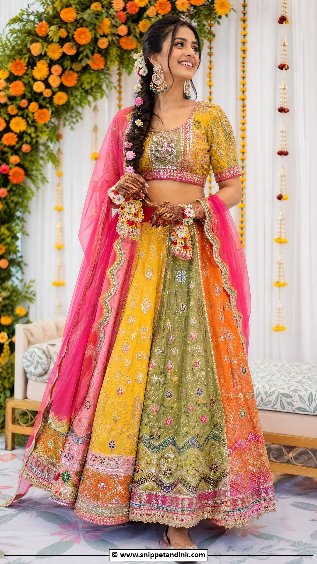 Multicolor Lehenga Mehendi Outfit - Snippet and Ink - 35 Mehendi Outfits for Bride