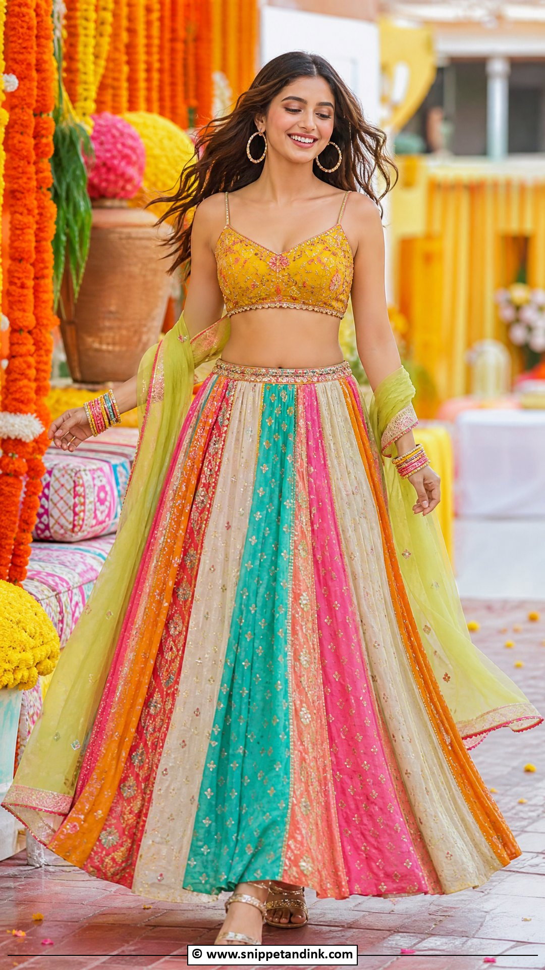 Multicolor Lehenga With Crop Top - Snippet and Ink - 35 Mehndi Dress Ideas