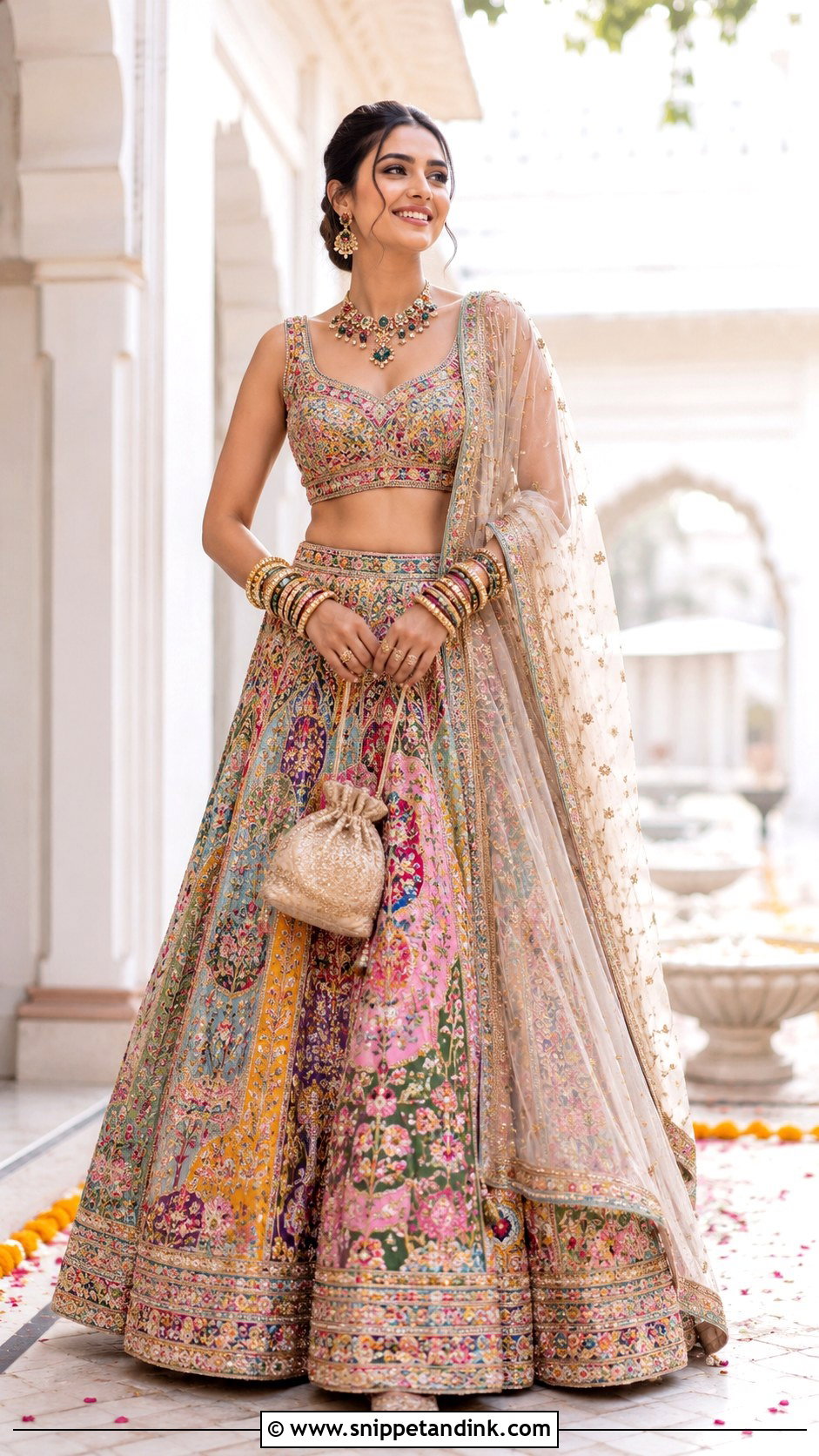 Multicolor Lehenga With Navratna Bangle Set - Snippet and Ink - 20 Bridal Bengal Set Ideas