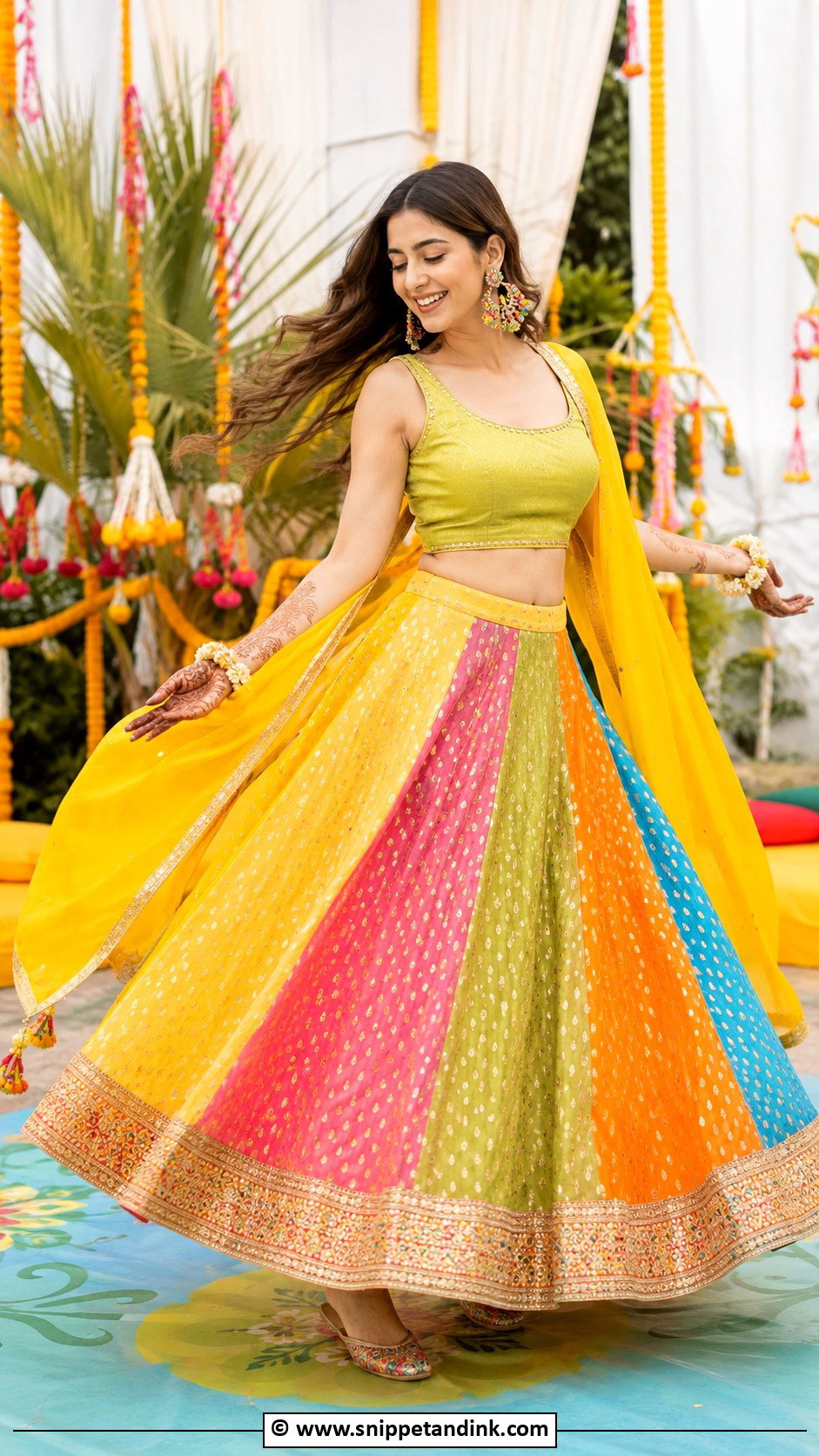 Multicolor Mehandi Lehenga Outfit - Snippet and Ink - 30 Mehandi Outfits