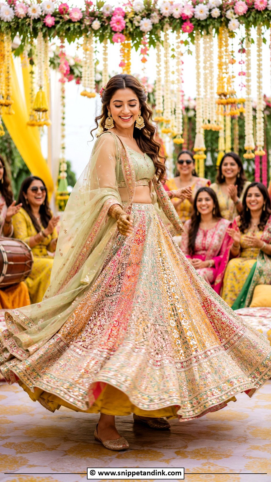 Multicolor Mehendi Bridal Lehenga - Snippet and Ink - 30 Mehendi Bridal Outfit Ideas
