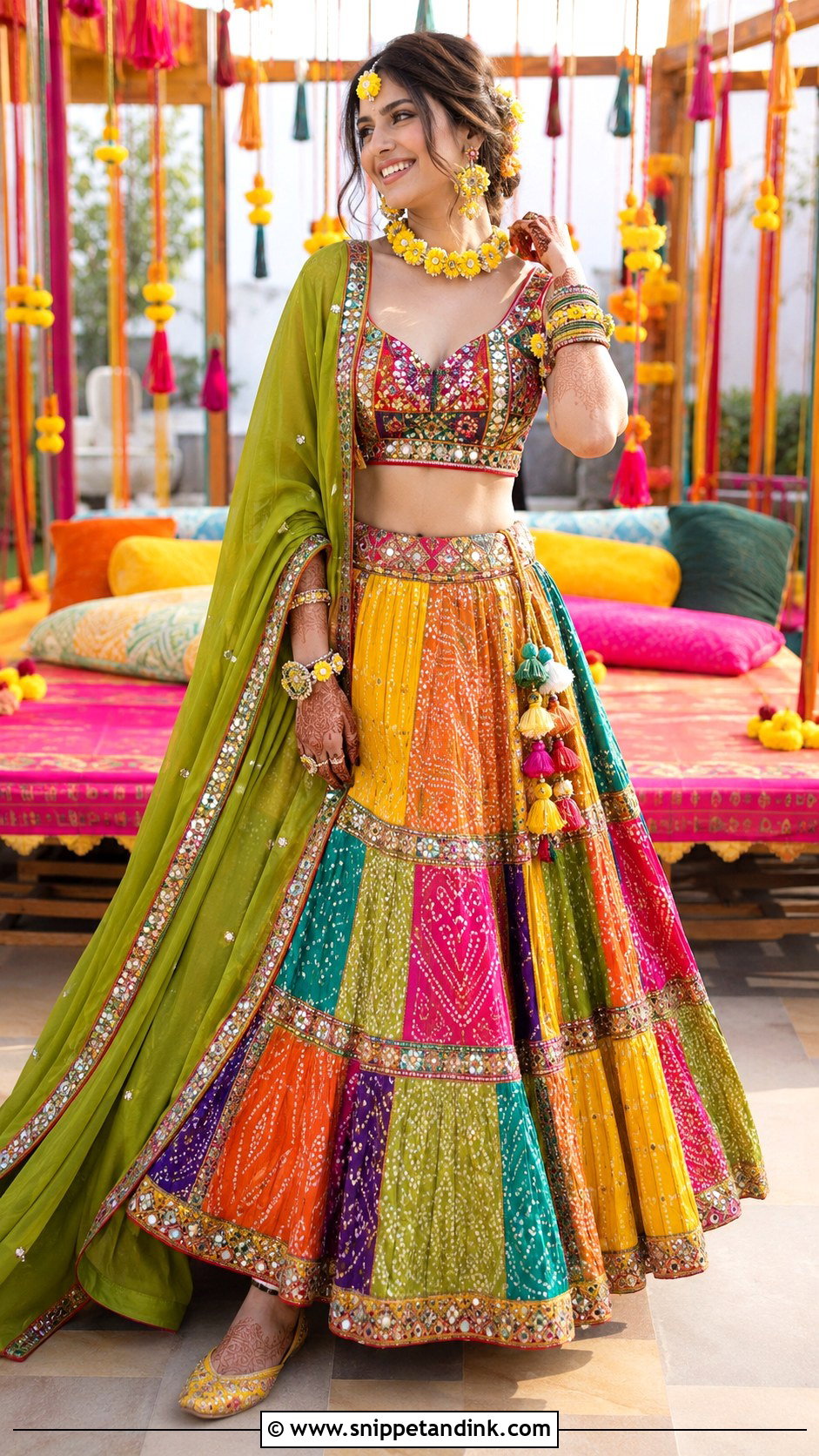 Multicolor Mehendi Lehenga For Bride - Snippet and Ink - 30 Unique Mehendi Outfits for Bride