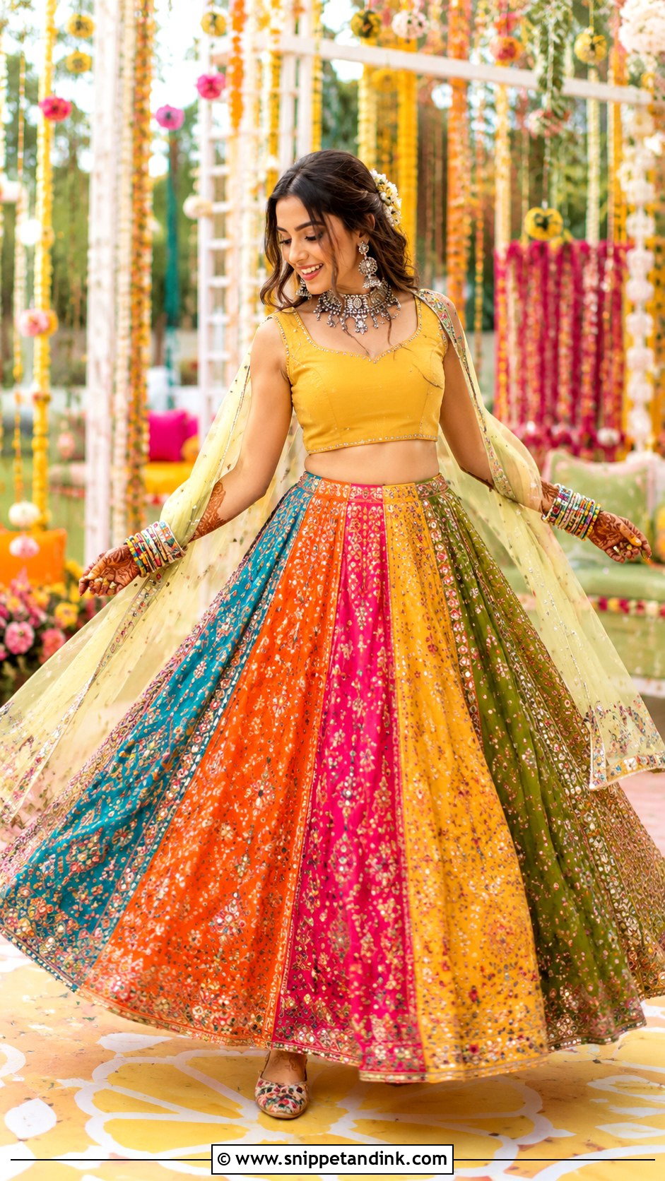 Multicolor Mehendi Lehenga For Bride - Snippet and Ink - 30 Mehendi Dress Brides Ideas