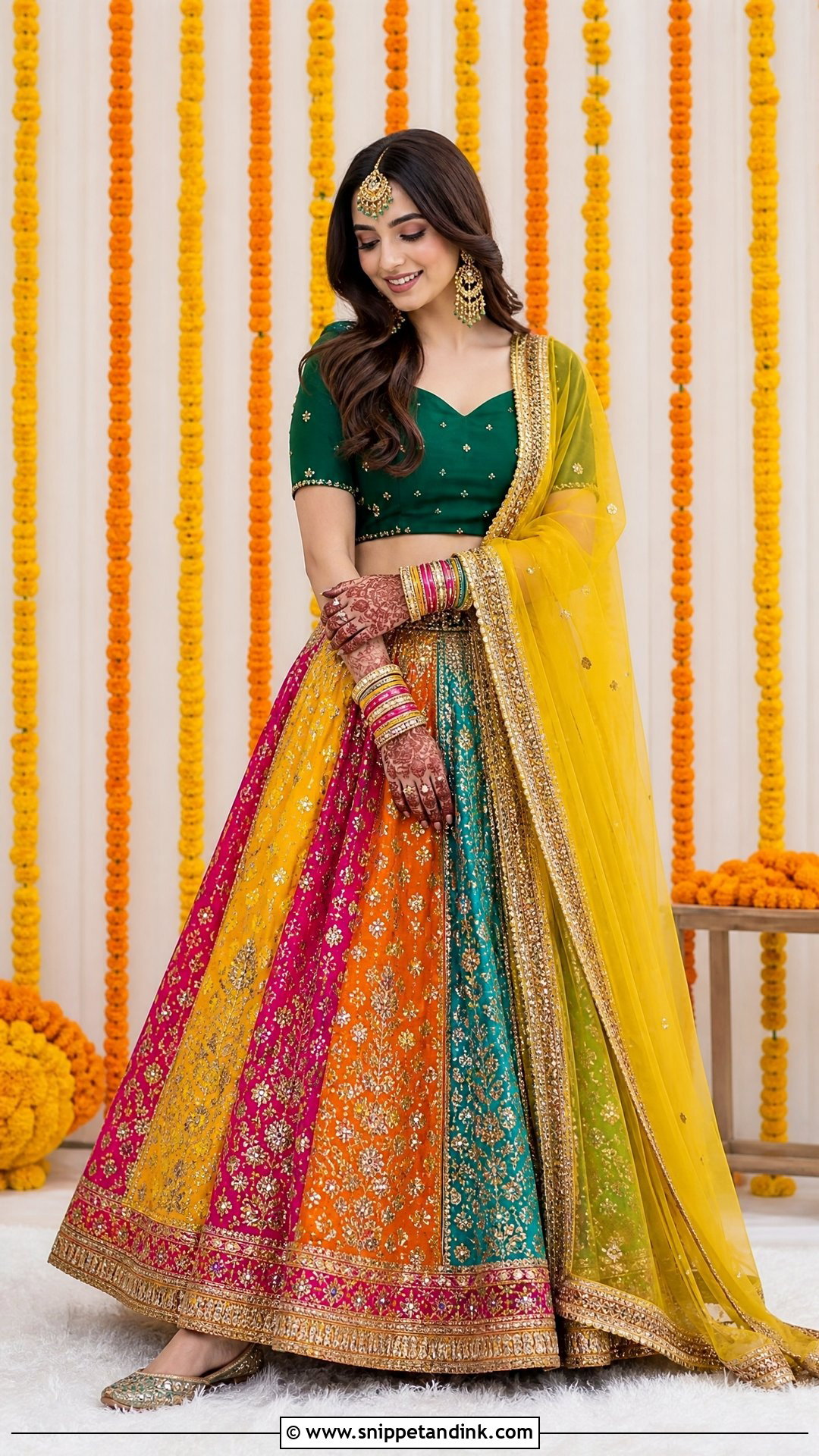 Multicolor Mehndi Bridal Lehenga - Snippet and Ink - 20 Pakistani Mehndi Bridal Wear Ideas