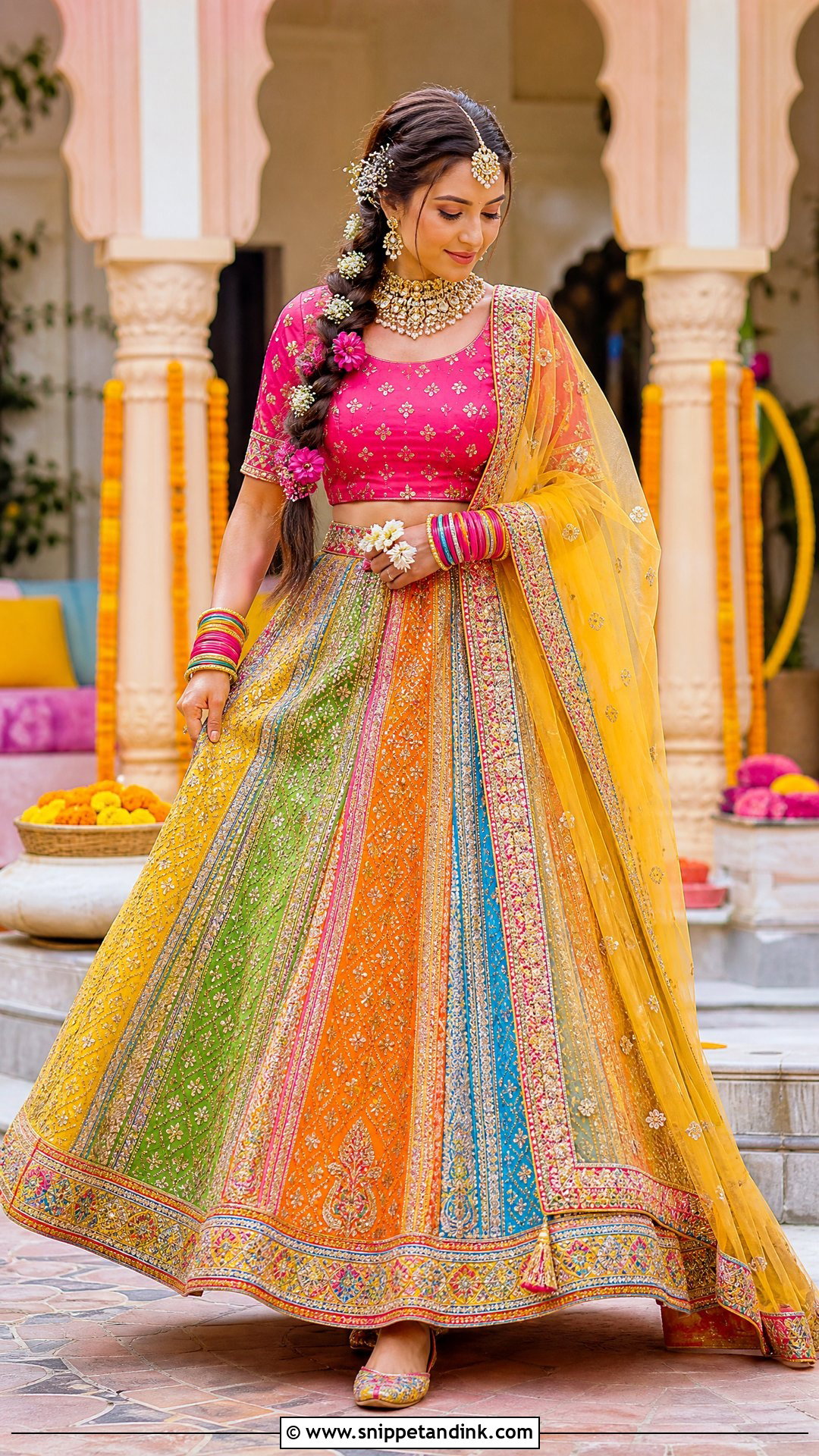 Multicolor Mehndi Bridal Lehenga - Snippet and Ink - 20 Pakistan Mehndi Bridal Outfit Ideas