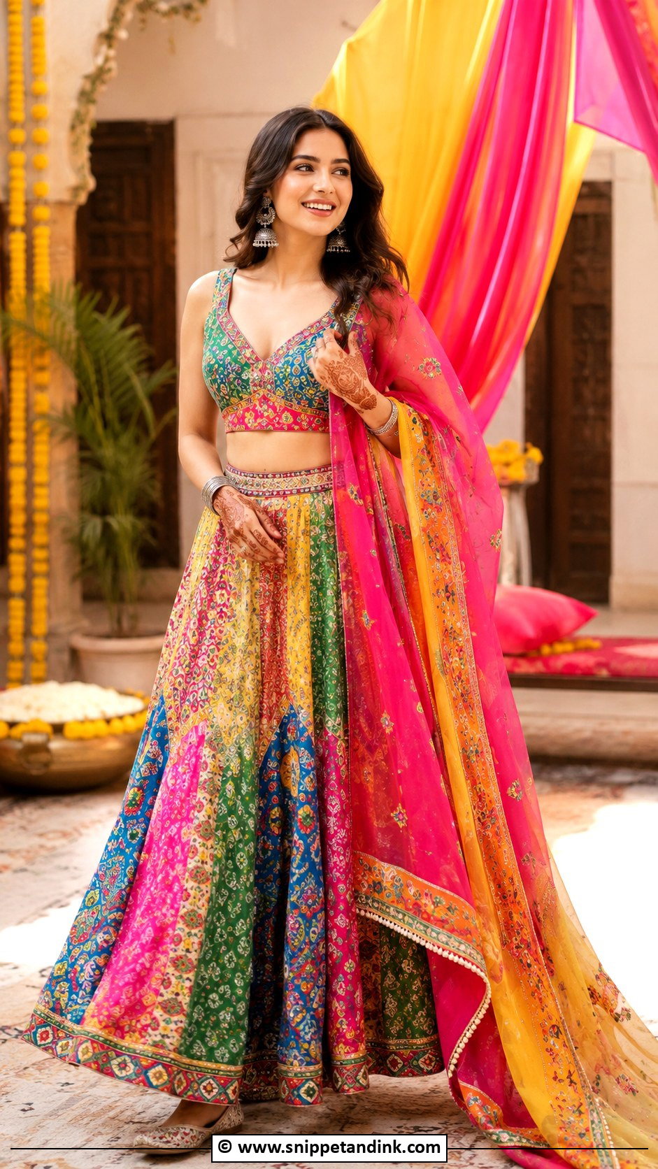Multicolor Mehndi Lehenga - Snippet and Ink - 25 Haldi Mehndi Outfit Ideas