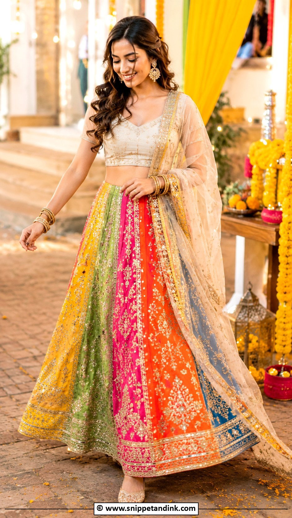 Multicolor Mehndi Lehenga - Snippet and Ink - 30 Pakistani Mehndi Dress Ideas