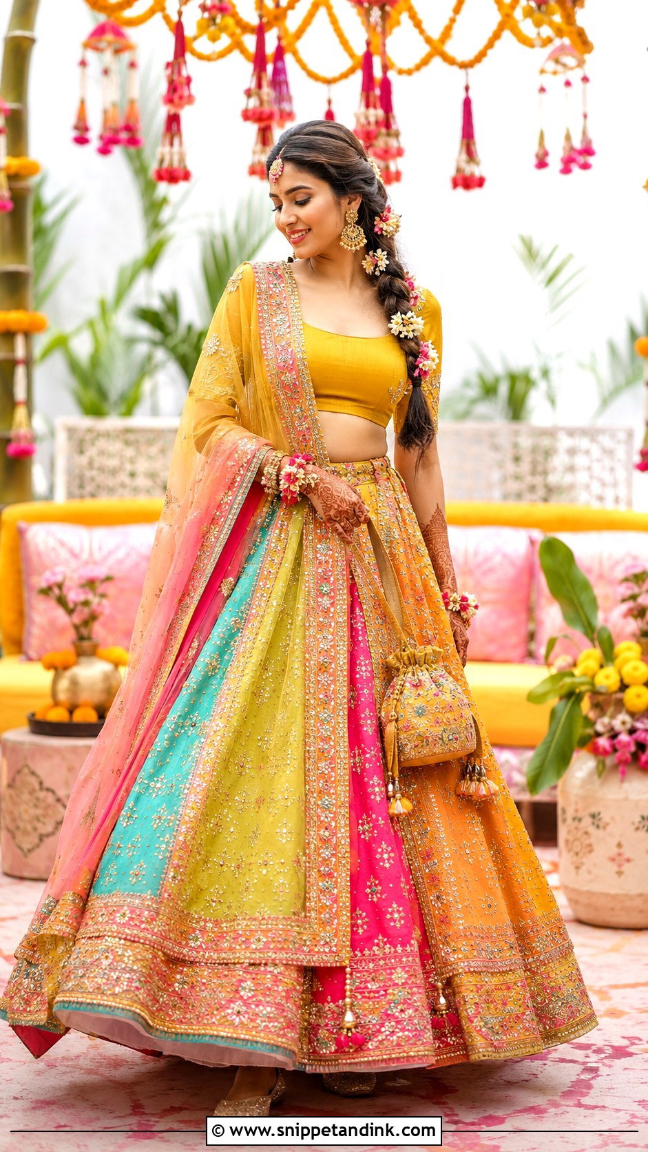 Multicolor Mehndi Lehenga Dress - Snippet and Ink - 20 Mehndi Event Dresses