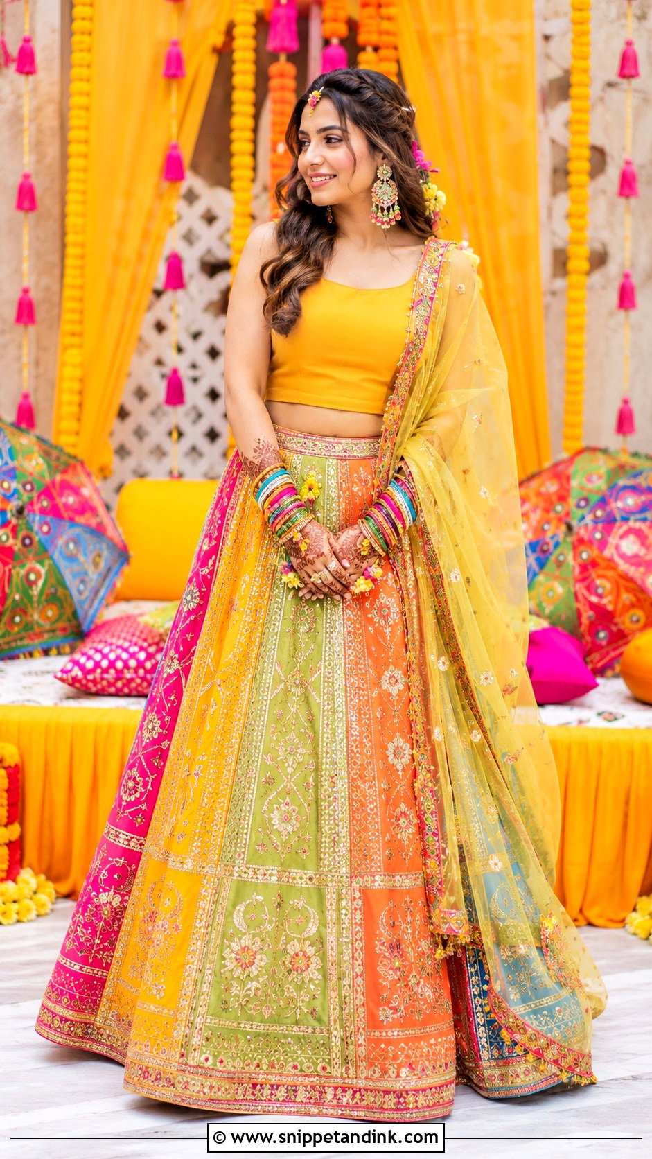Multicolor Mehndi Lehenga Outfit - Snippet and Ink - 30 Mehndi Outfit for Bride Ideas
