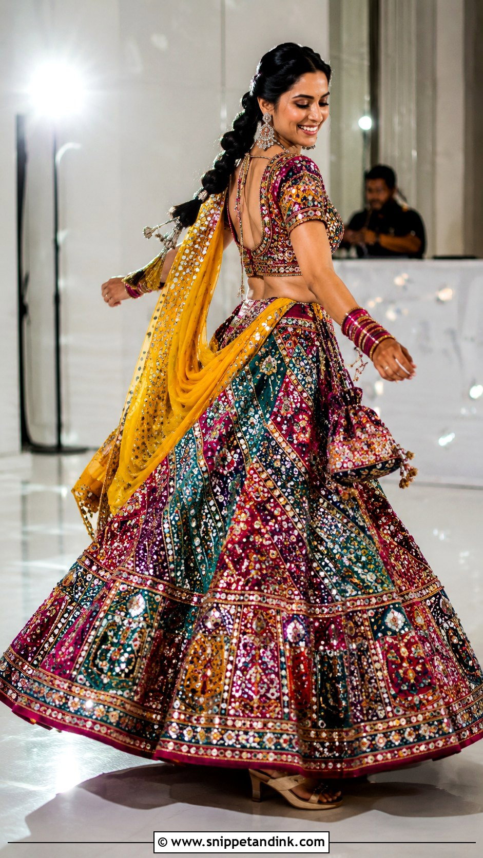 Multicolor Mirror Work Bride Sangeet Lehenga - Snippet and Ink - 20 Bride Sangeet Look Ideas