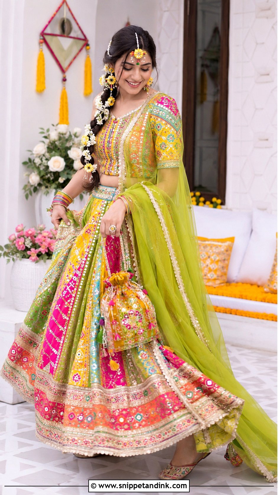 Multicolor Pakistani Bridal Mehndi Lehenga - Snippet and Ink - 20 Pakistan Bridal Dress Ideas
