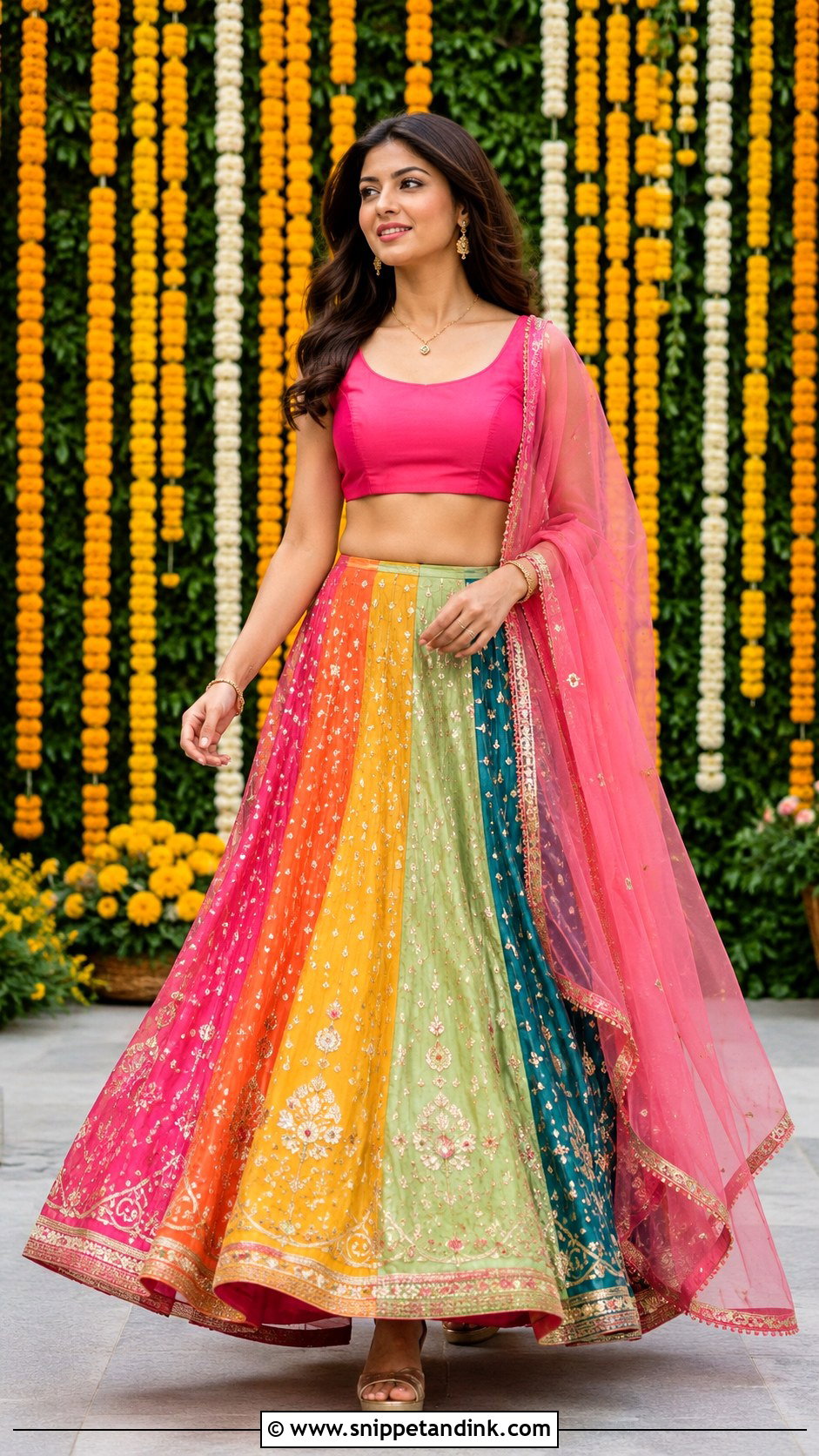 Multicolor Panel Lehenga Mehndi Outfit - Snippet and Ink - 20 Mehndi Ceremony Outfit for Sister Ideas