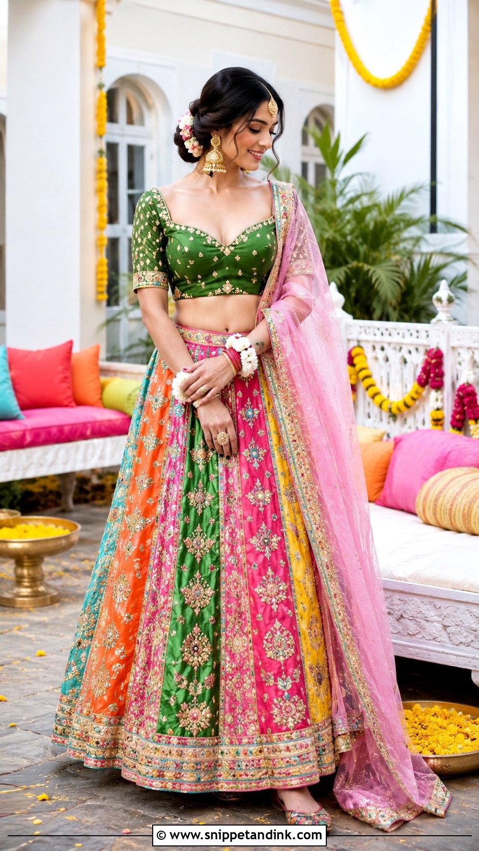 Multicolor Panel Lehnga Mehndi Dress - Snippet and Ink - 20 Mehndi Dress for Bridal Ideas