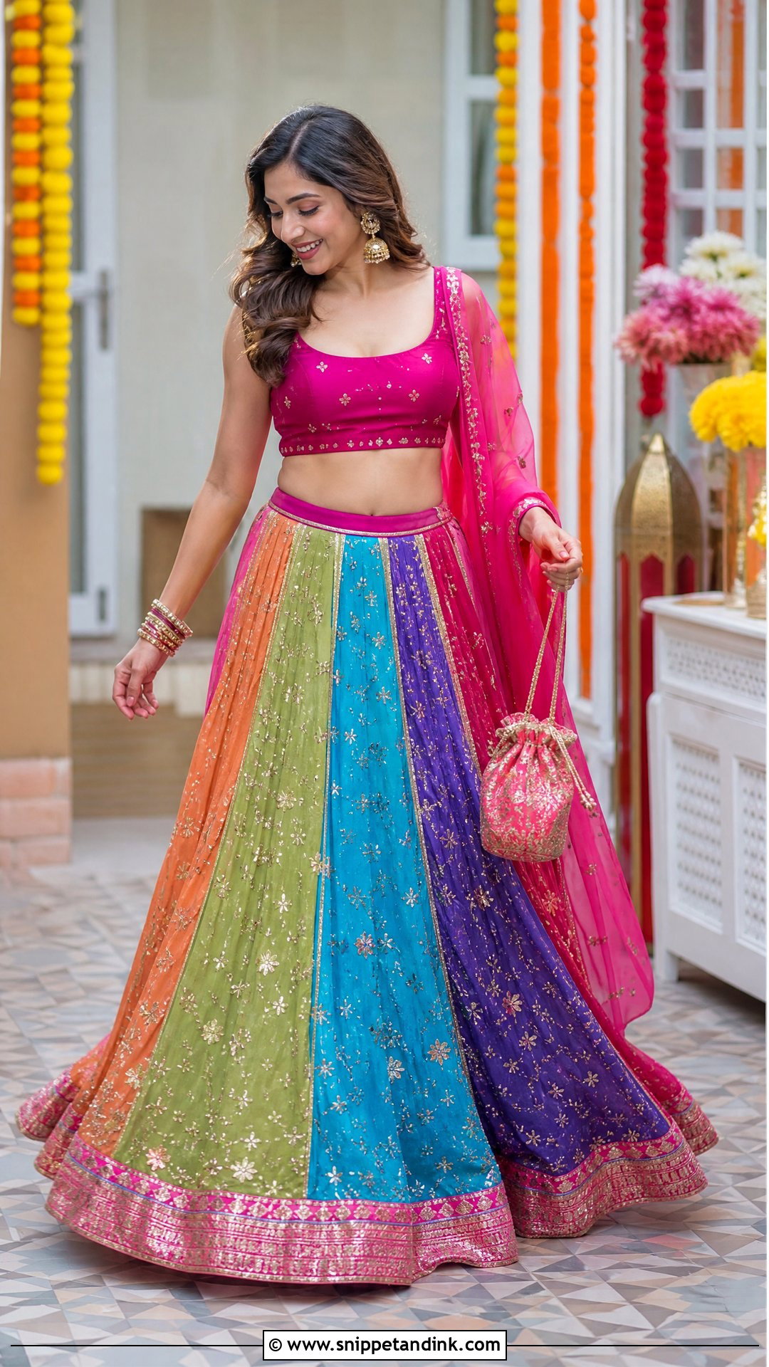Multicolor Panelled Lehenga For Sangeet - Snippet and Ink - 20 Wedding Lenghas Ideas