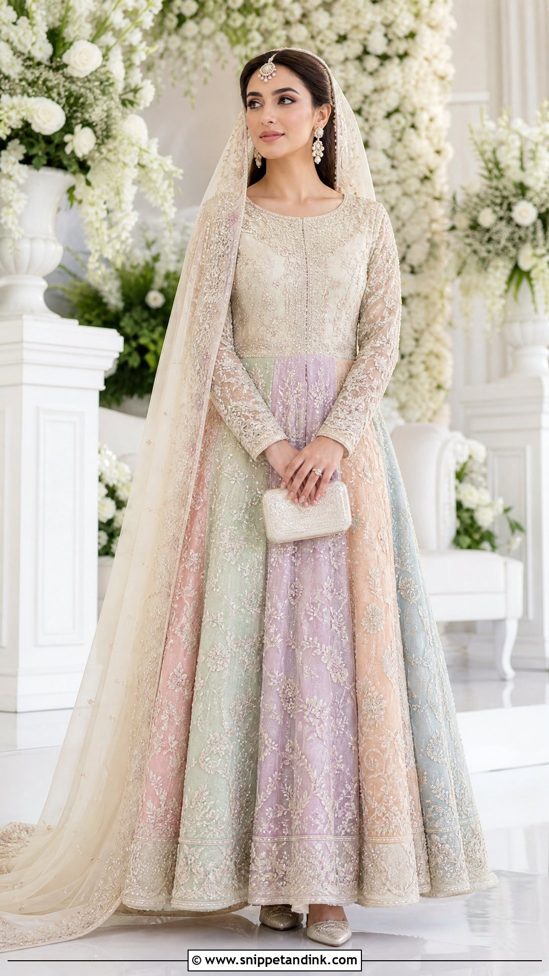 Multicolor Pastel Nikkah Paneled Pishwas - Snippet and Ink - 20 Pastel Nikkah Outfit Ideas